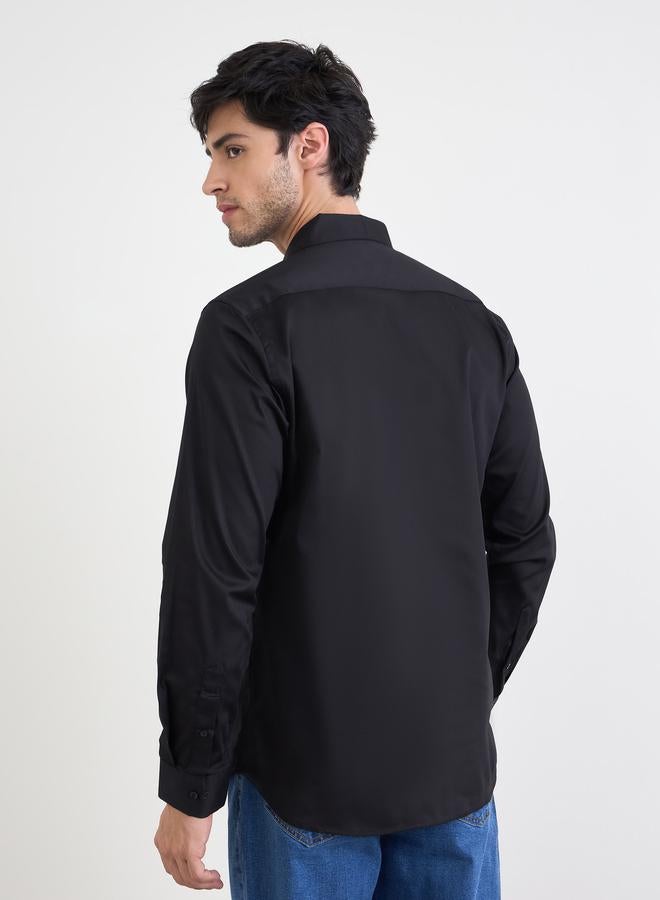 Styli Men Black Solid Cotton Slim Fit Shirt - Image 3